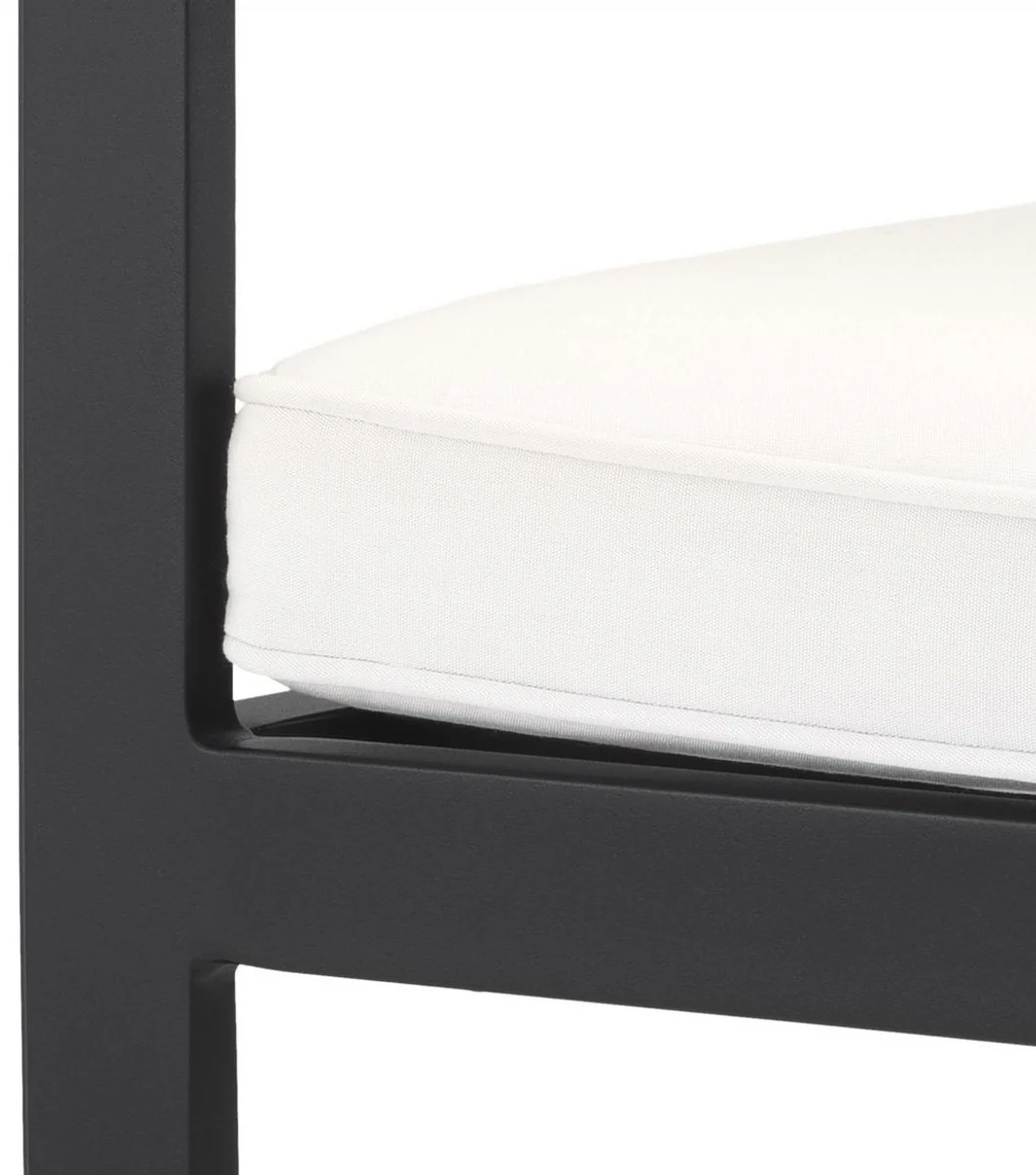 Luxury dining room chair with armrests black / white 64.5 x 65 x H. 88.5 cm - weatherproof aluminum chair with seat cushion - garden patio chair - luxury quality