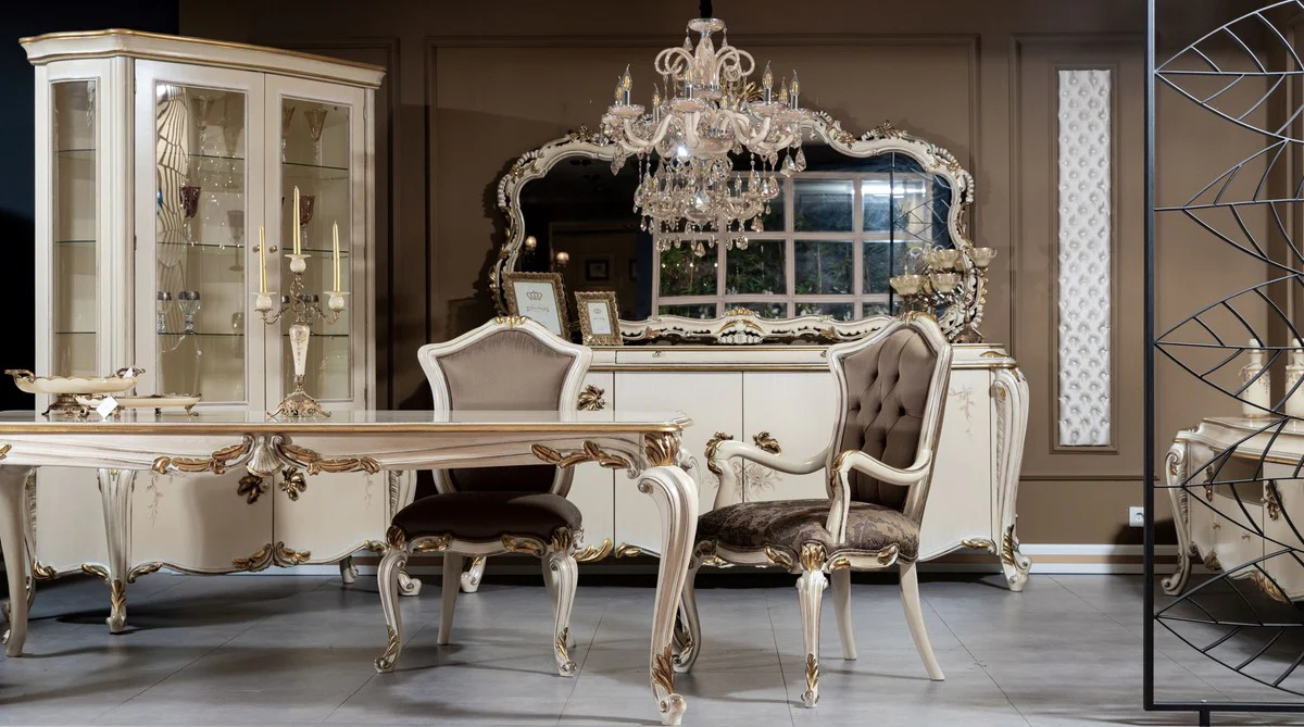 Luxury baroque display cabinet cream / white / gold - handmade solid wood display cabinet with 2 glass doors - baroque furniture