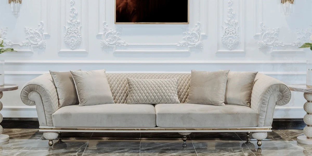 Luxury Art Deco 3 Seater Sofa Gray / Gold - Living Room Sofa - Hotel Sofa - Luxury Art Deco Living Room & Hotel Furniture - Luxury Quality