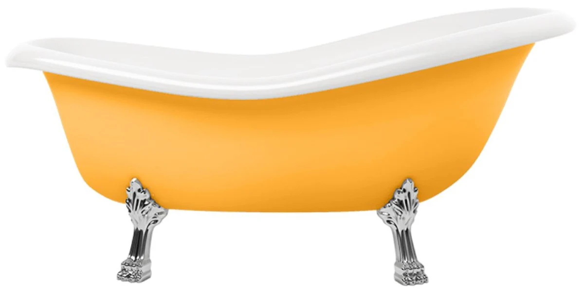 Art Nouveau bathtub yellow / white / silver 168 cm - freestanding retro style bathtub