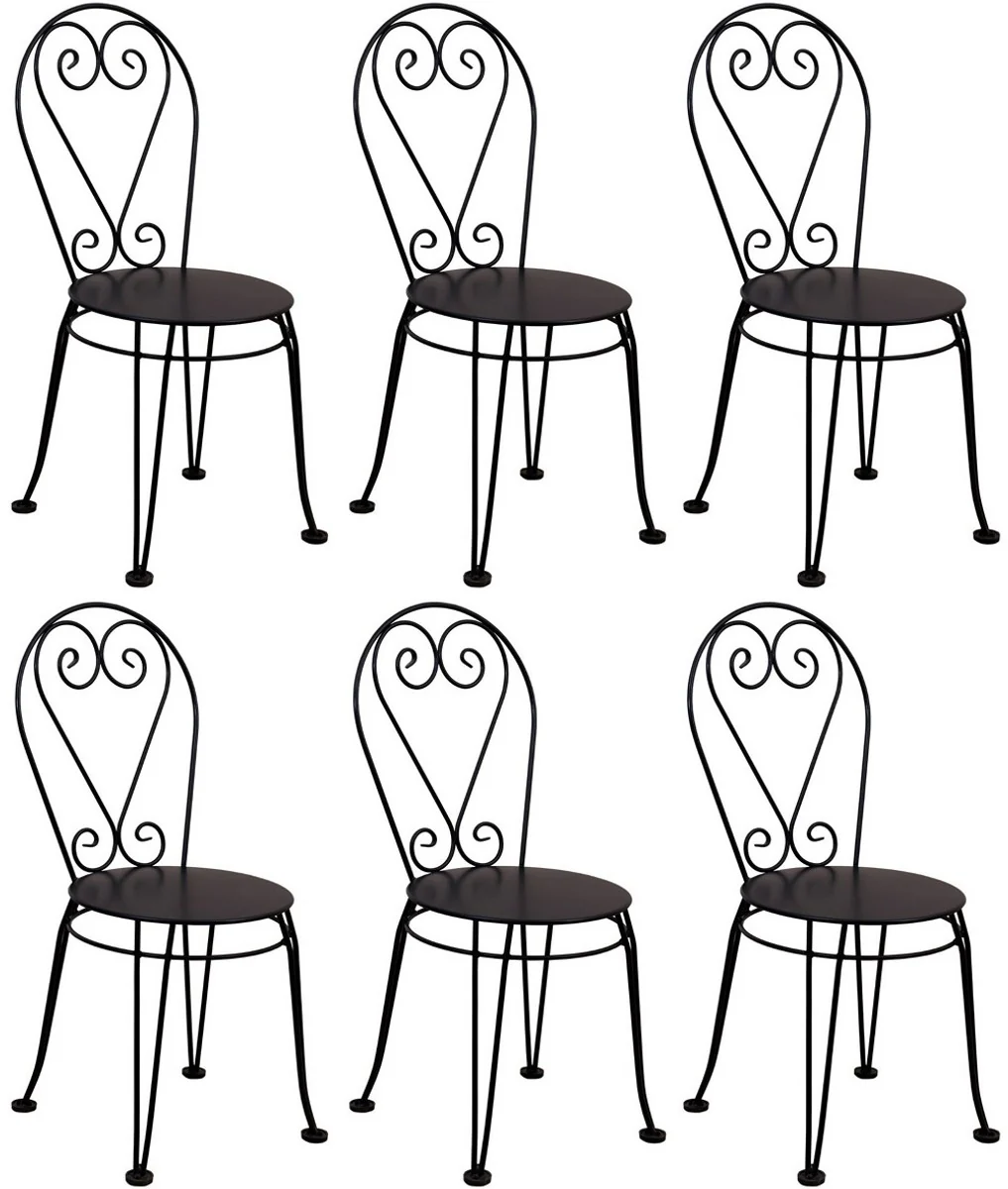 Art Nouveau garden chair set of 6 black 40 x 40 x H. 92 cm - Elegant wrought iron chairs - Nostalgic garden & catering furniture