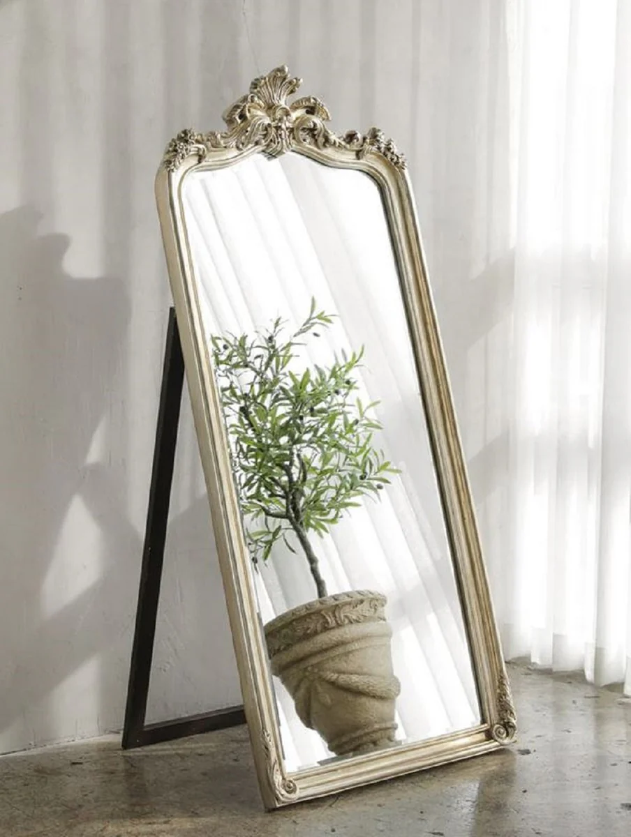 Luxury Baroque standing mirror antique silver - Magnificent Baroque style mirror - Luxury bedroom furniture in Baroque style - Baroque furniture - Luxury quality - Made in Italy