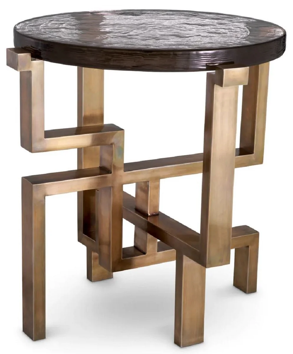 Luxury side table vintage brass Ø 57 x H. 56 cm - Round stainless steel table with glass top - Luxury furniture - Living room furniture - Luxury furnishings - Living room furnishings
