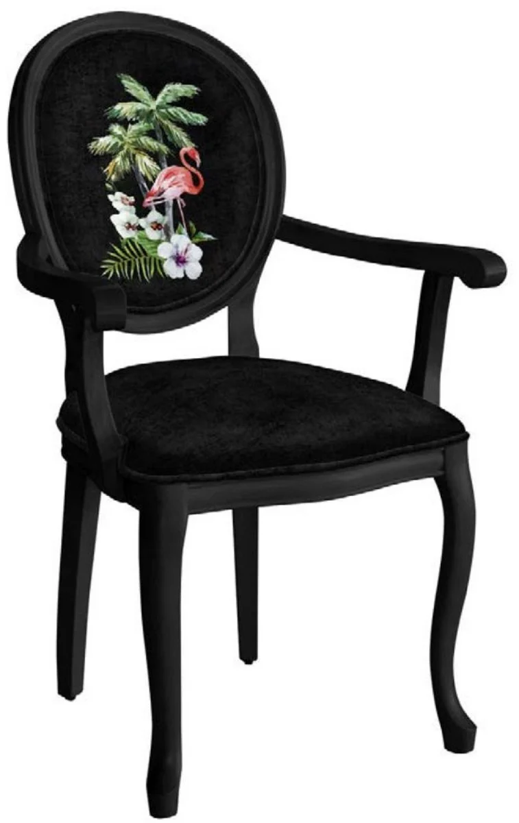 Baroque dining room chair black / multicolored - handmade antique style chair with armrests - dining room furniture in baroque style