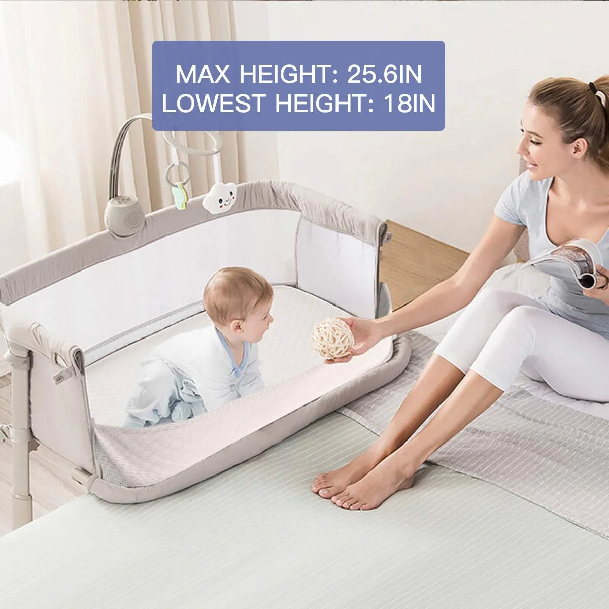 Baby-Nachtbett-Babywiege, bestes Bettbett für Neugeborene, tragbarer Schlafwagen für sichereres gemeinsames Schlafen, Bettbett plus Hängefigur, Musik und eingebaute Räder – Mädchen, Jungen, Unisex
