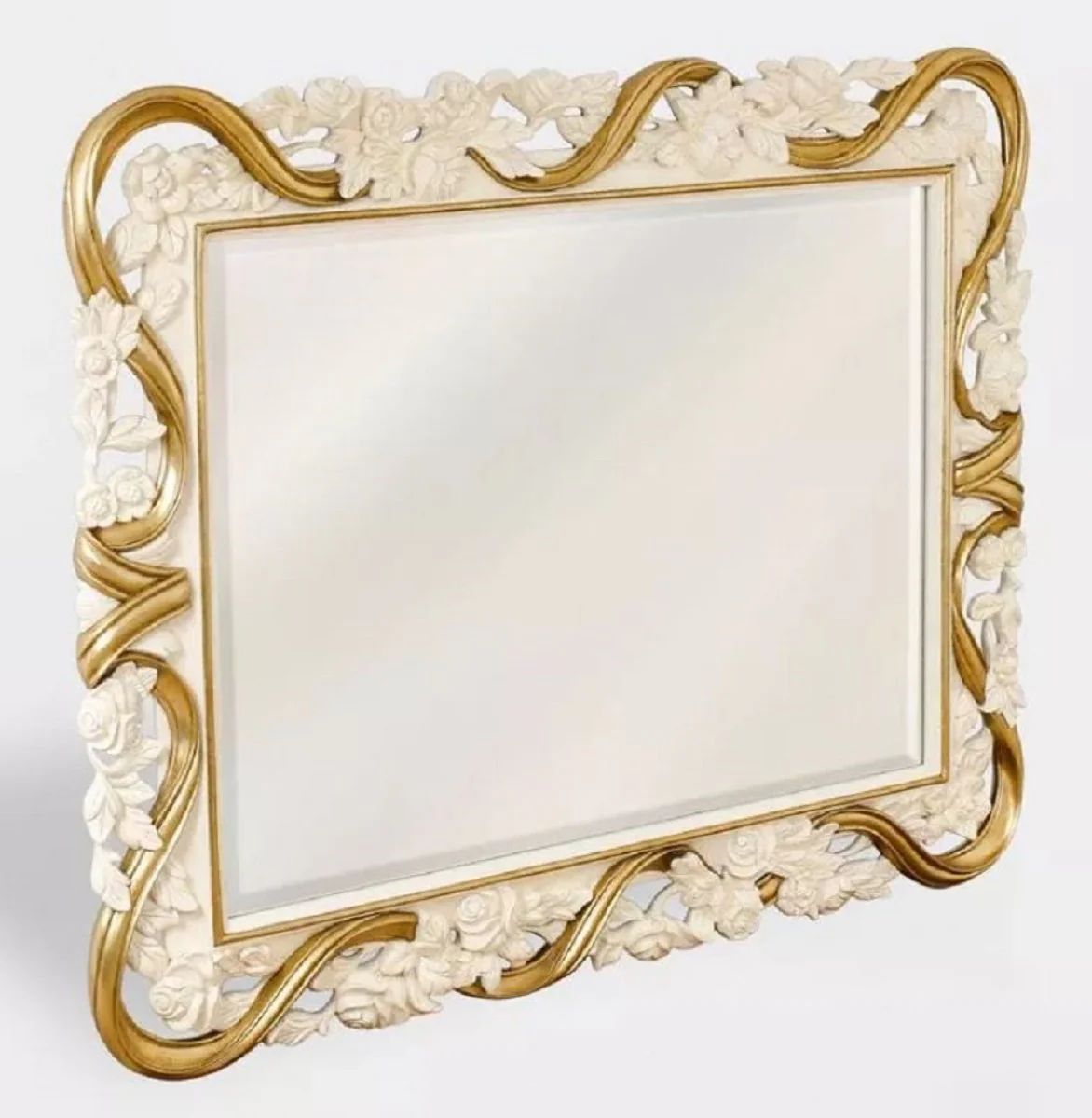 Luxury Baroque Mirror Cream White / Gold - Handmade Baroque Style Wall Mirror - Luxury Furniture in Baroque Style - Magnificent Baroque Furniture - Noble & Magnificent