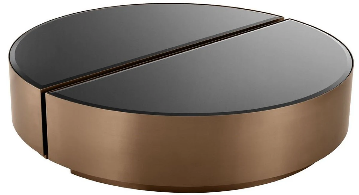 Luxury coffee table set copper / black - 2 semicircular stainless steel living room tables with beveled glass tops - luxury living room furniture