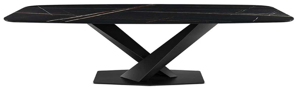 Luxury dining table high gloss black / black 300 x 120 x H. 75 cm - Dining room table with high-quality ceramic table top - Modern dining room furniture - Luxury quality - Made in Italy