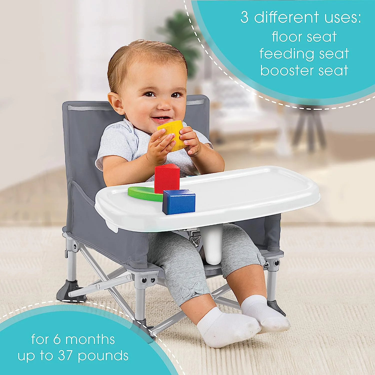 N Sit Tragbarer Sitzerhöhungsstuhl, Grau – Sitzerhöhung für den Innen-/Außenbereich – schnell, einfach und kompakt zusammenklappbar