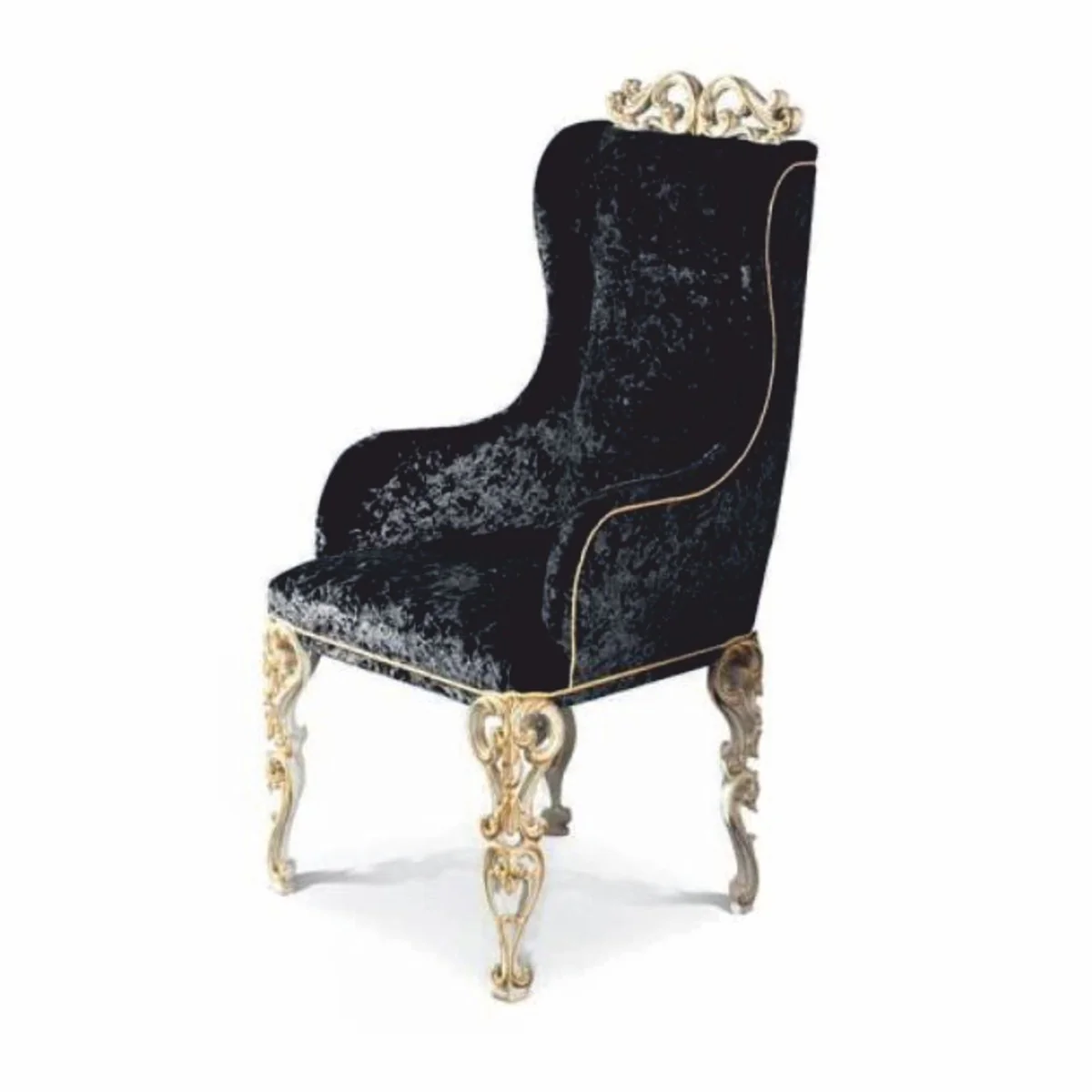 Luxus Barock Esszimmer Stuhl mit Armlehnen Schwarz / Elfenbein / Gold - Made in Italy