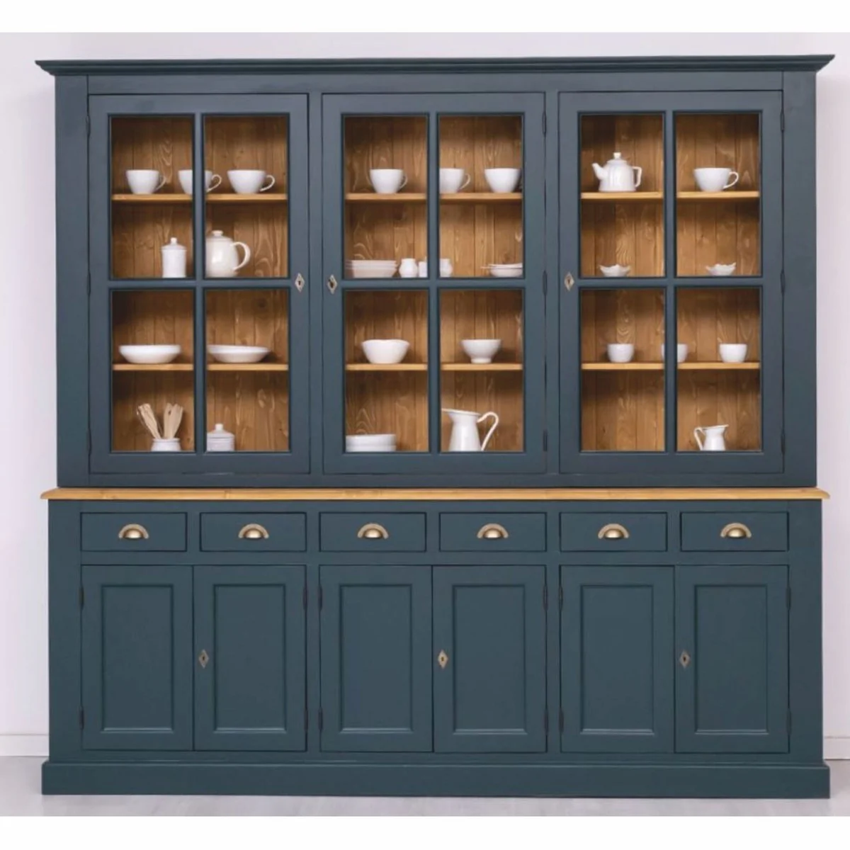 Country house style dining room cabinet dark blue / natural color 245 cm - dining room furniture