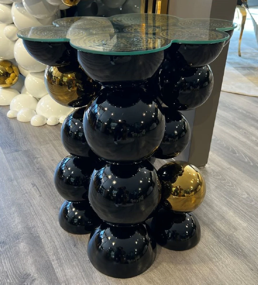 Luxury designer side table black / gold 55 x 45 x H. 59 cm - stainless steel table with glass top - living room furniture - luxury furniture - hotel furniture - designer furniture