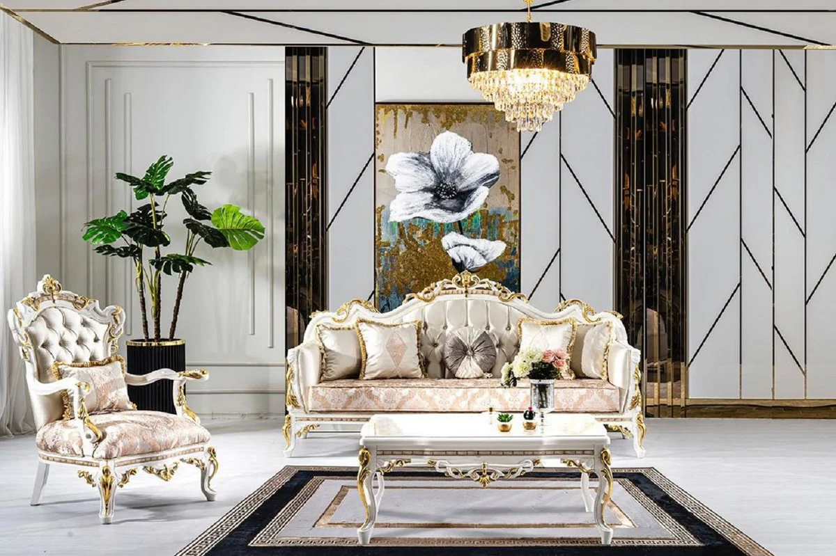 Luxury baroque coffee table white / brown / gold - magnificent living room table in baroque style - baroque style living room furniture - baroque furniture - baroque furnishings - luxury furniture in baroque style