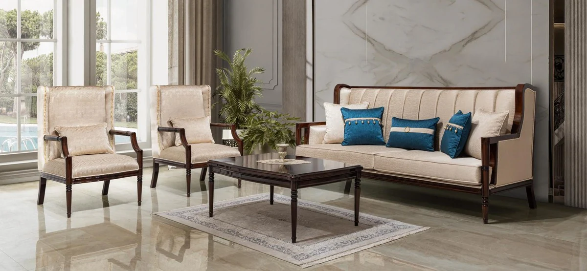 Luxury baroque sofa beige / dark brown 230 cm