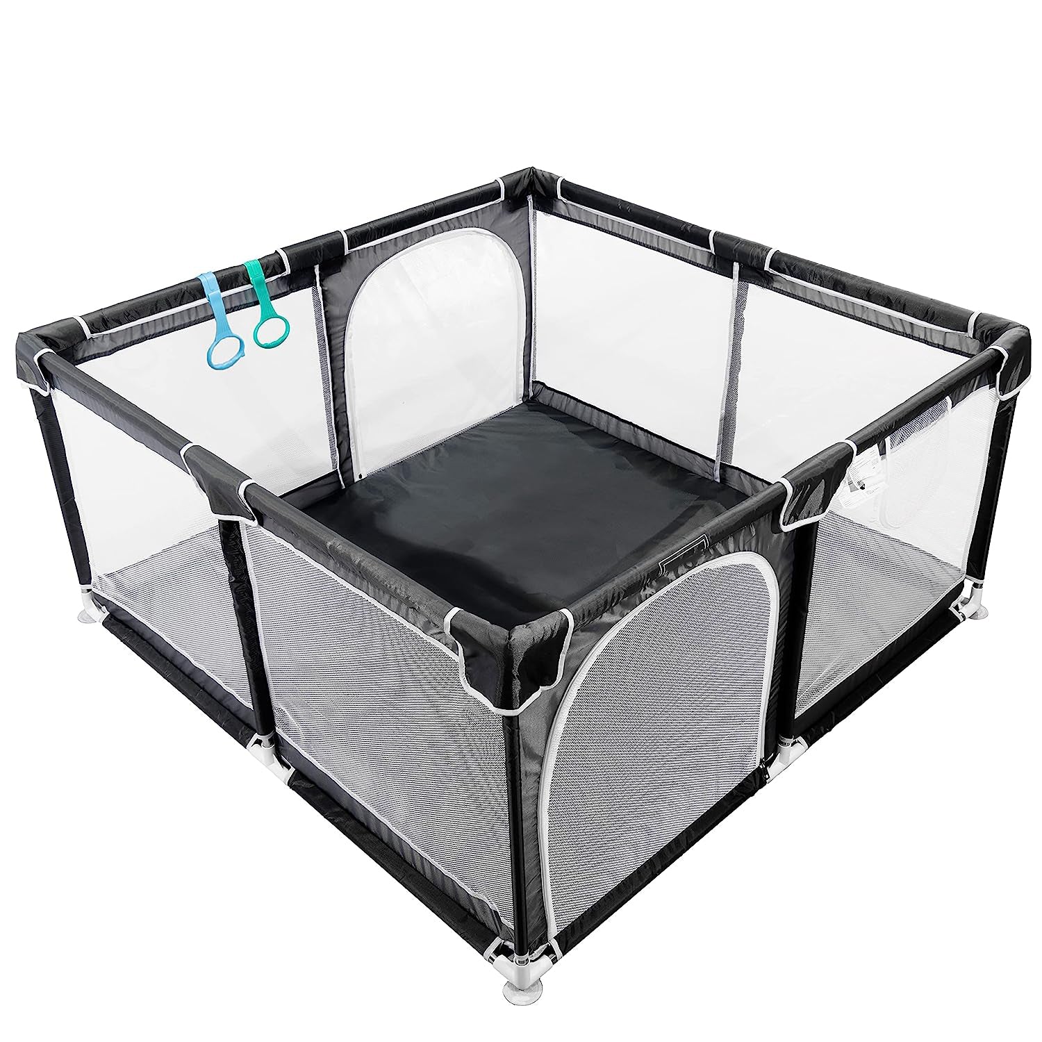 Baby-Laufstall, 127 x 127 cm, Pack N Play, Laufstall, Babygitter, Kinderaktivitätscenter, Laufstall für Babys und Kleinkinder, für drinnen und draußen (schwarz)