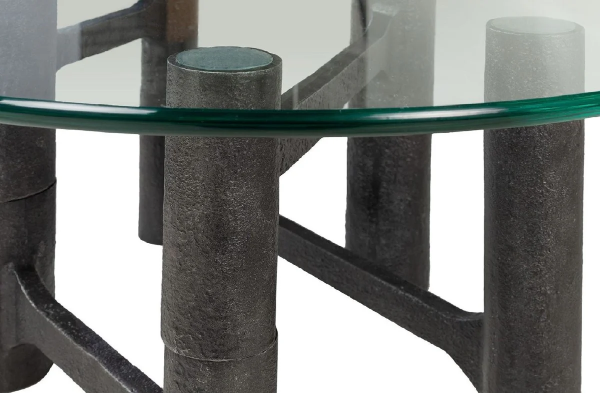 Luxury coffee table antique black Ø 75 x H. 35.5 cm - Round aluminum living room table with glass top - Living room furniture - Luxury furniture - Luxury furnishings