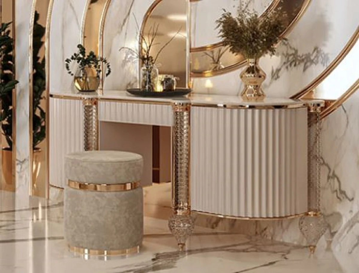 Luxury Art Deco dressing table cream / white / gold 188 x 60 x H. 89 cm - Dressing table with artificial marble top - Art Deco bedroom furniture - Luxury bedroom furniture