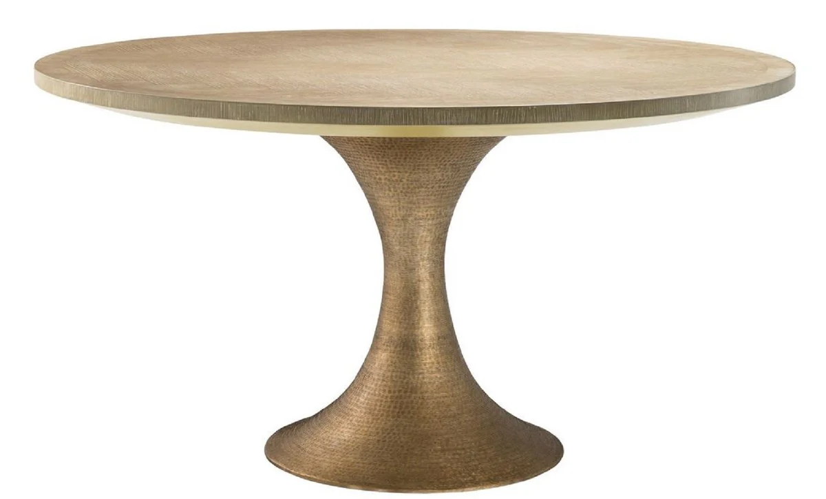 Luxury dining table natural color / brass Ø 140 x H. 76 cm - Round kitchen table - Luxury dining room furniture