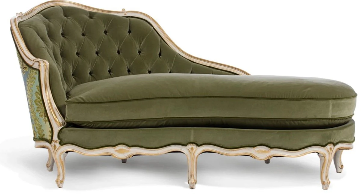 Luxus Barock Chaiselongue Grün / Weiß / Gold 166 cm - Made in Italy