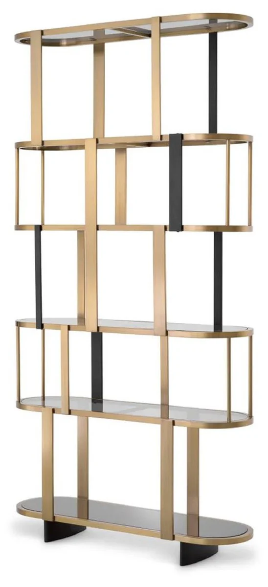 Luxury shelf cabinet brass / black / gray 120 x 38.5 x H. 240 cm - metal cabinet with 6 glass shelves - living room furniture - hotel furniture - luxury furniture - luxury quality