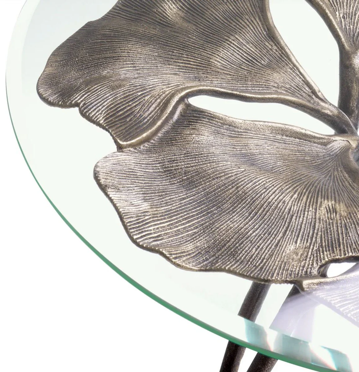 Luxury side table vintage brass Ø 58 x H. 56.5 cm - Round aluminum table with glass top - Luxury furniture - Living room furniture - Hotel furniture - Luxury furnishings