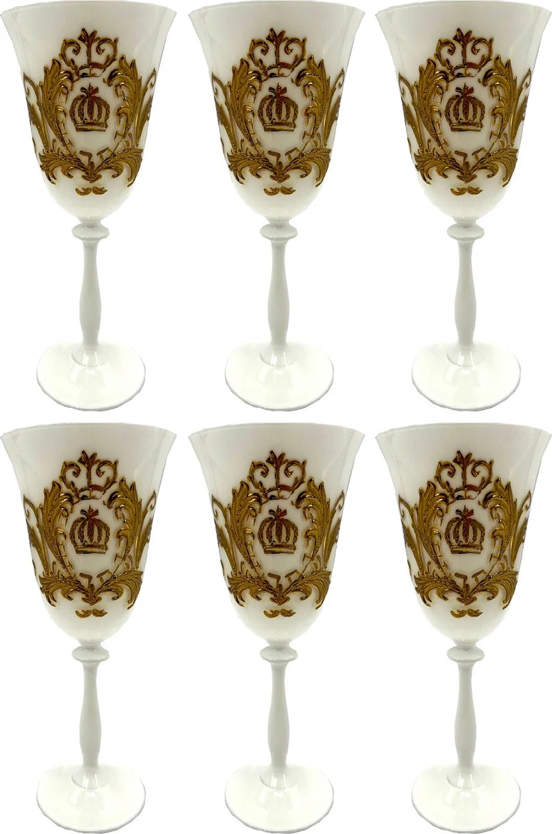 Pompöös by Luxus Baroque wine glass set white / gold Ø 8.7 x H. 20.3 cm - wine glasses with 24 carat gold plating - Pompöös wine glasses designed by Harald Glööckler - luxury designer wine glasses