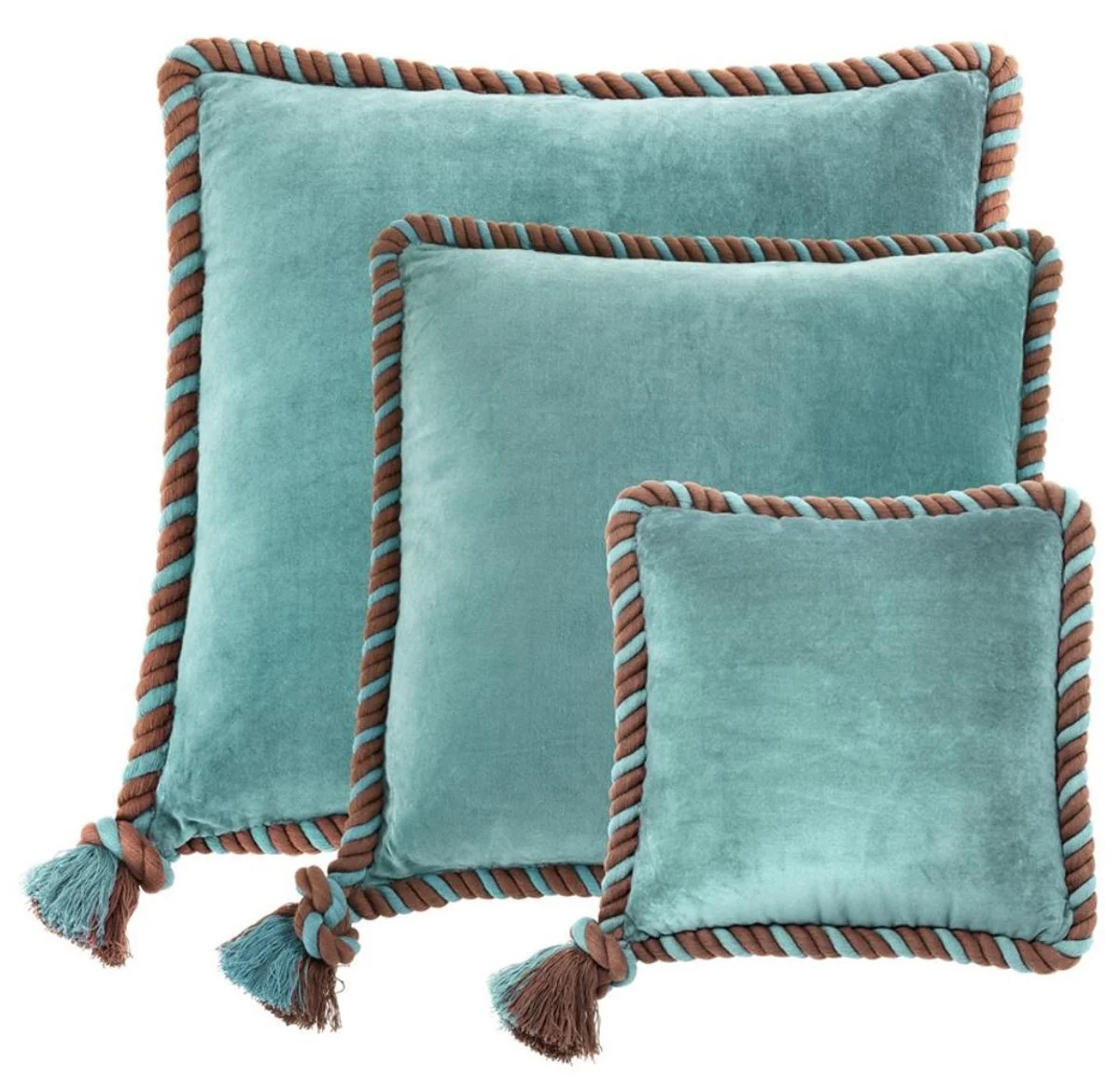 Zierkissen 3er Set aqua blau - Luxus Wohnzimmer / Hotel Kollektion