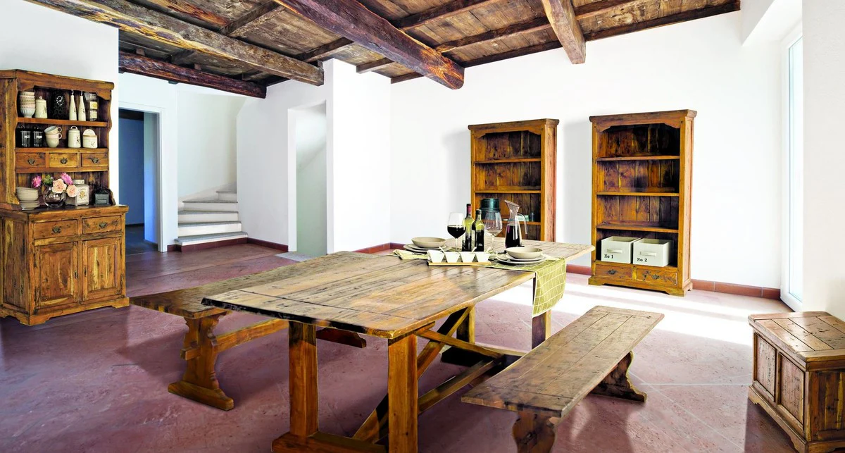 Country house style dining room cabinet brown / natural colors 107 x 45 x H. 190 cm - solid wood kitchen cabinet - dining room furniture in country house style - country house style dining room furnishings