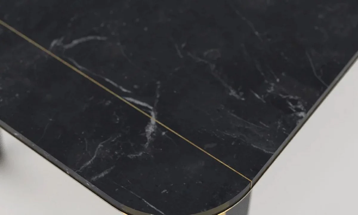 Luxury marble dining table black / brass 180 x 90 x H. 80 cm - Elegant kitchen table with high-quality hand-cut Marquina marble - Marble dining room furniture - Luxury quality