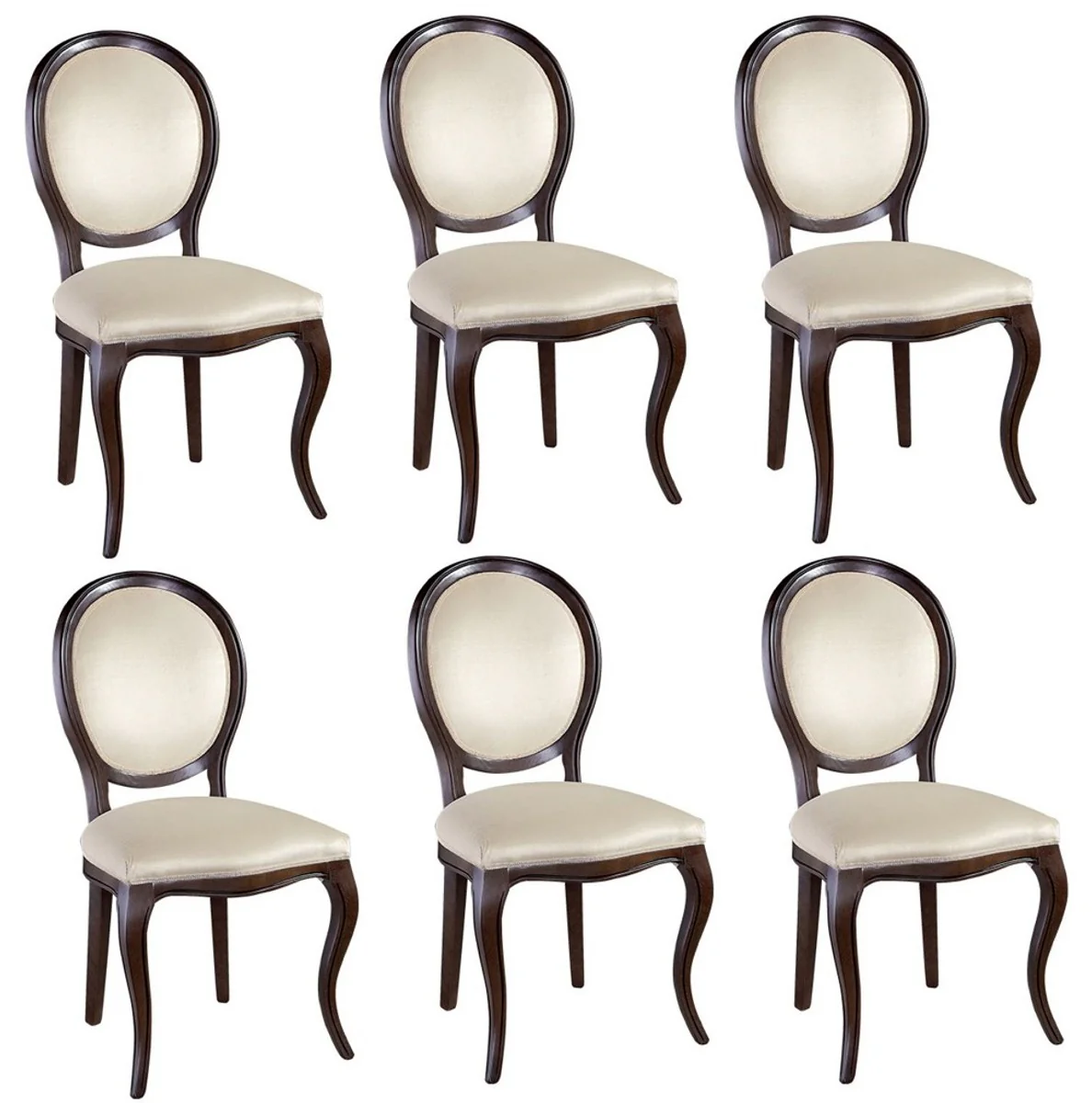 Luxury Art Nouveau dining room set dark brown / cream 51 x 44 x H. 99 cm - 6 dining room chairs - dining room furniture