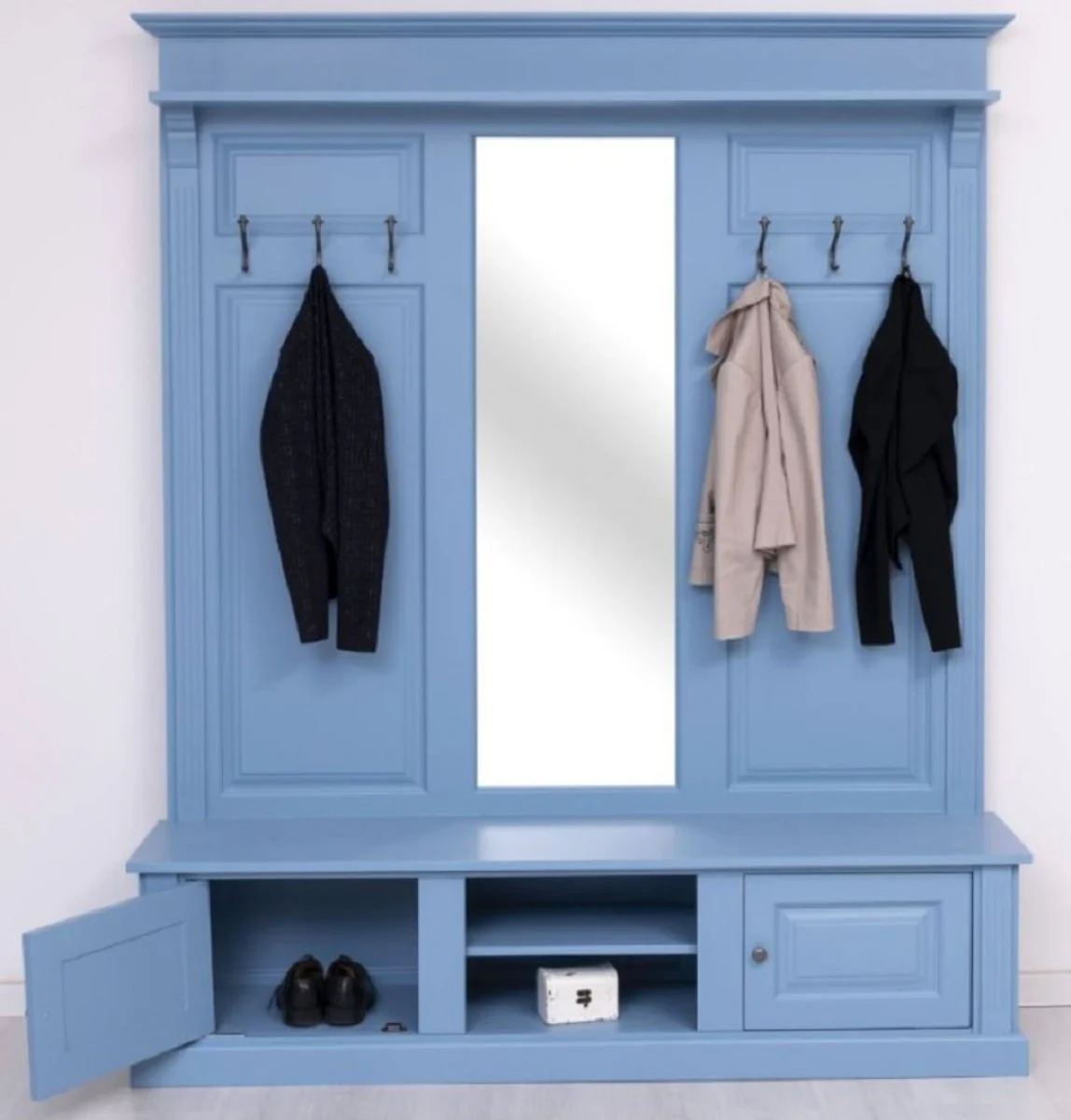 Country house style wardrobe light blue 180 x 41 x H. 210 cm - solid wood wardrobe with mirror - solid wood wardrobe furniture - country house style wardrobe furniture