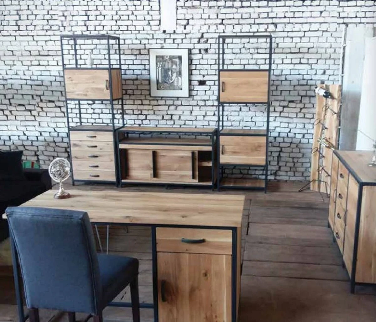 Luxury TV cabinet natural colors / black 300 x 45 x H. 212.5 cm - 3-part living room cabinet - living room furniture - luxury furniture