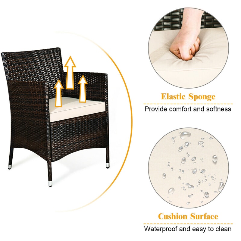 4 Pcs Outdoor Rattan Patio Conversation Set Wicker Furniture Set with Coffee Table and Cushion Sofas