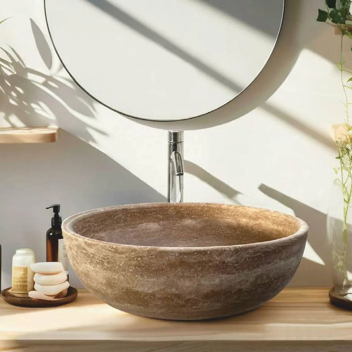 Luxury travertine washbasin bowl beige Ø 40 cm - bathroom accessories