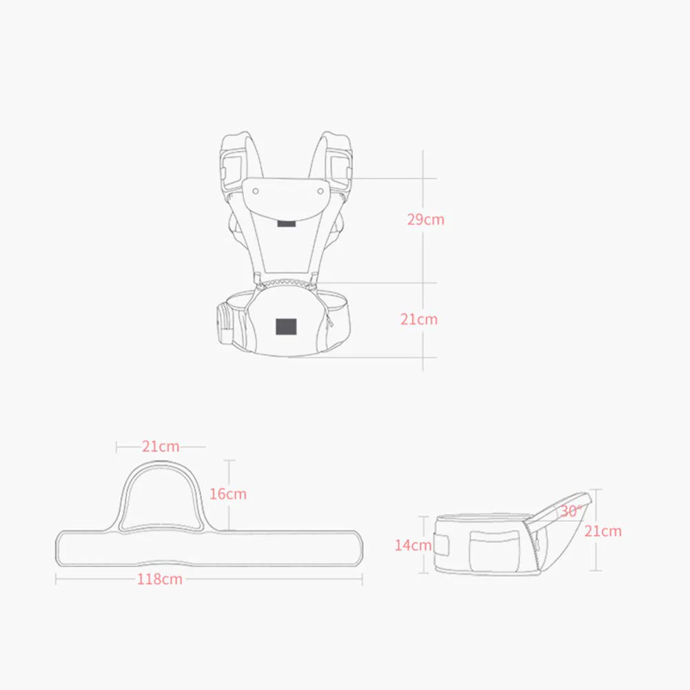 Babytrage für Neugeborene bis Kleinkinder, Baby-Hüfttrage mit Kopfhaube, Taillenverlängerung und 3 Beißpolstern (grau)