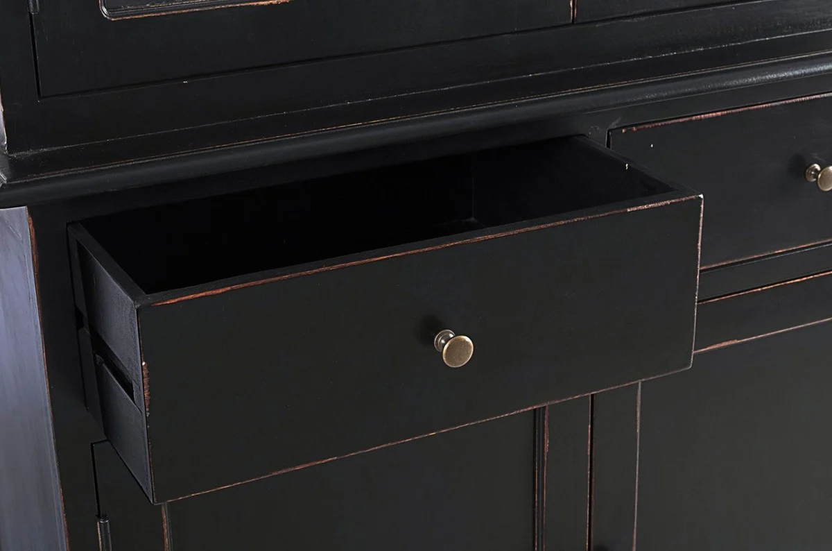 Country house style cabinet antique black 111.4 x 42.5 x H. 203 cm - country house style dining room cabinet with 4 doors and 2 drawers - country house style display cabinet - country house style dining room furniture