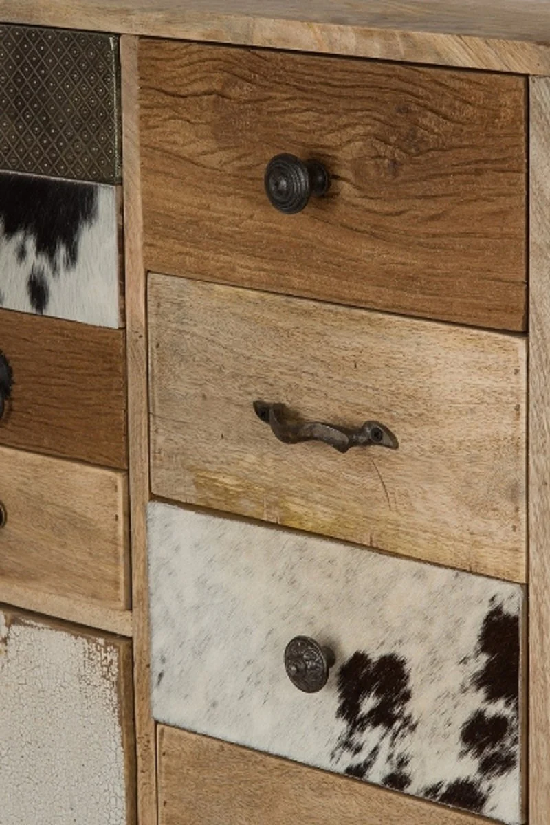 Country house style chest of drawers natural colors / multicolored 55 x 30 x H. 110 cm - country house style cabinet with door and 11 drawers