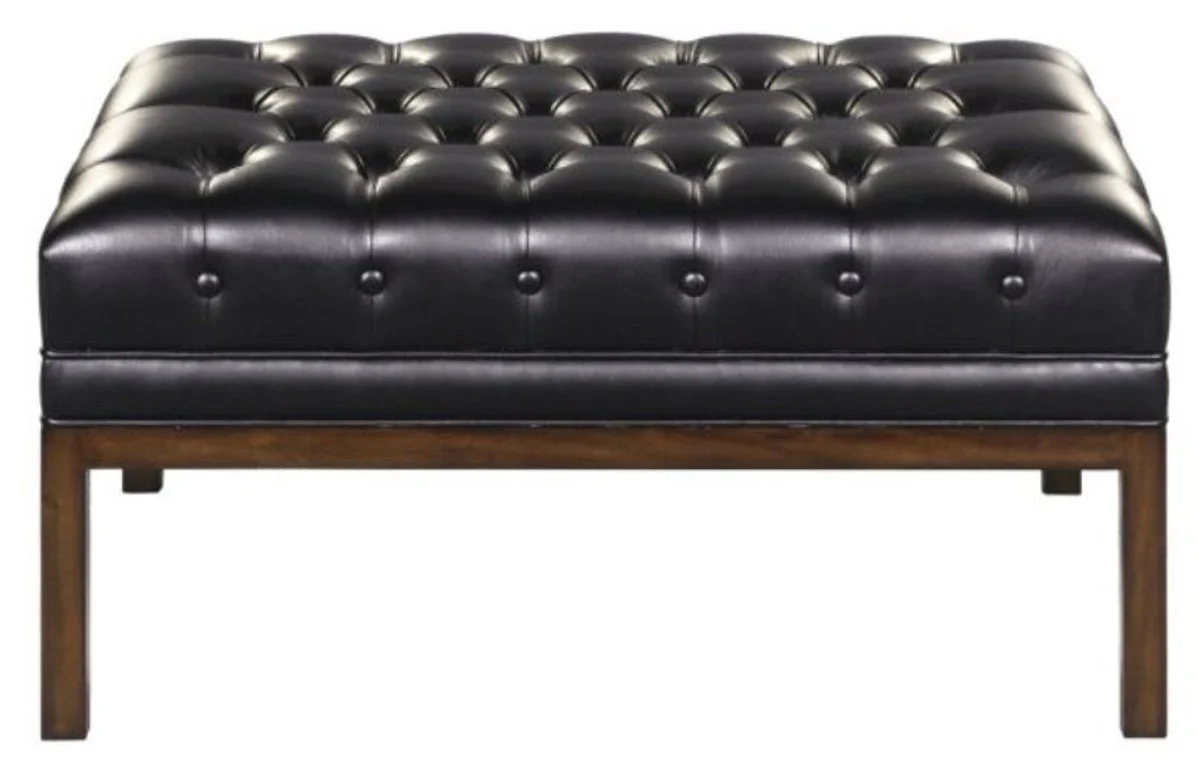Chesterfield genuine leather footstool black / brown 80 x 59 x H. 40 cm - Hotel Furniture