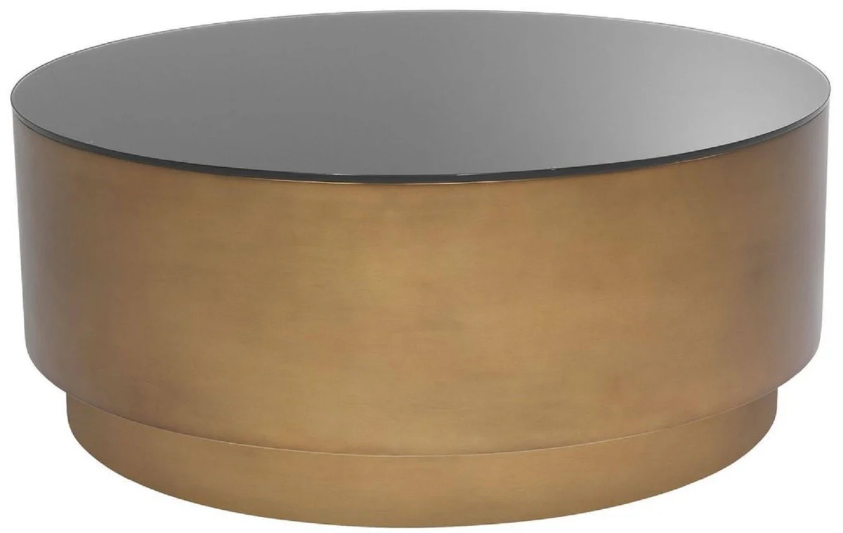 Luxury coffee table antique brass color Ø 100 x H. 41 cm - Round steel living room table with glass top - Living room furniture - Luxury furniture