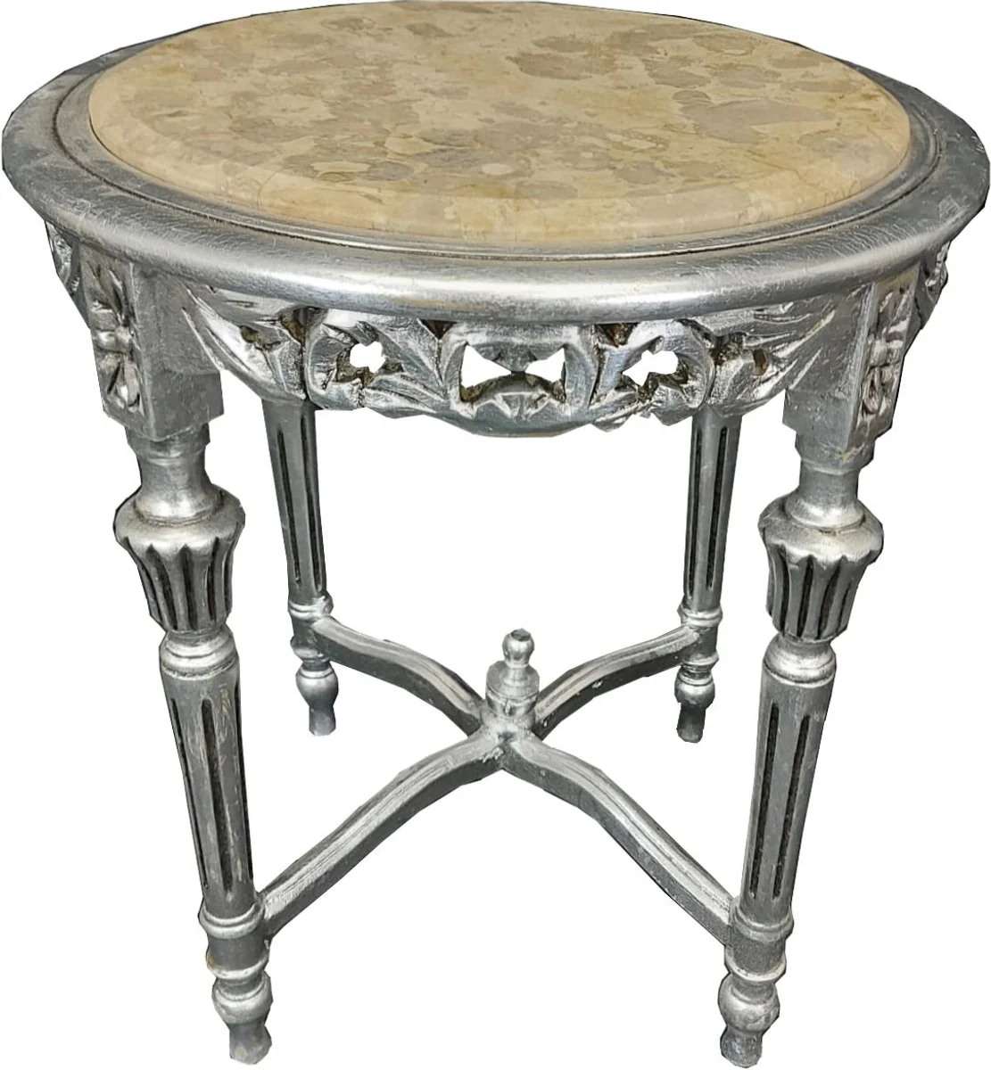 Baroque side table silver / cream - handmade solid wood table with marble top - baroque living room furniture