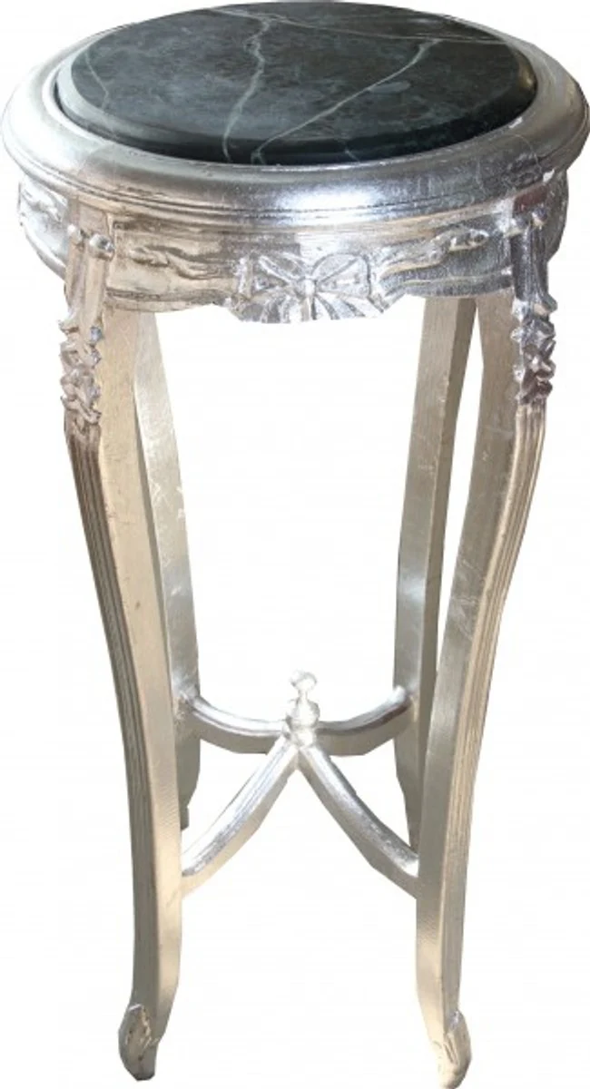 Baroque side table with marble top round silver 91 x 46 cm antique style - telephone flower table