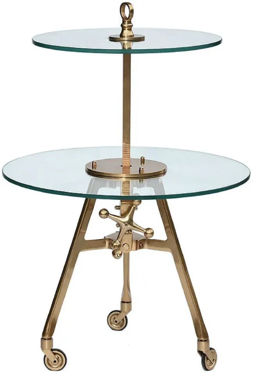 Luxury etageren side table brass Ø 40 x H. 90 cm - Height-adjustable table with wheels - Gastronomy table - Gastronomy furniture - Luxury hotel & restaurant furniture