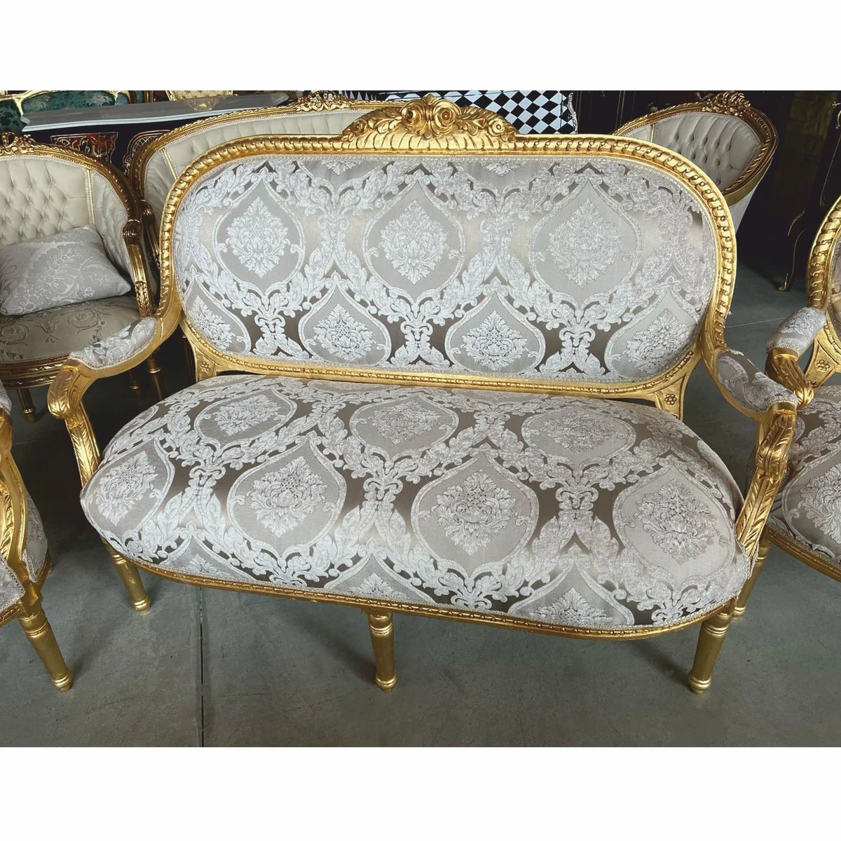 Baroque 2 seater sofa gray / gold 150 cm - Baroque furniture