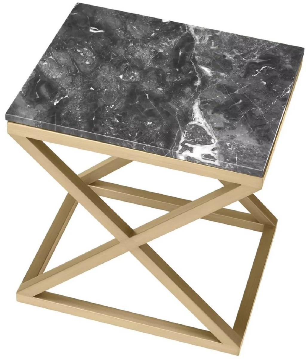 Luxury side table brass / gray 56 x 46 x H. 59 cm - Rectangular stainless steel table with marble top - Living room furniture - Luxury furniture - Luxury furnishings - Living room furnishings