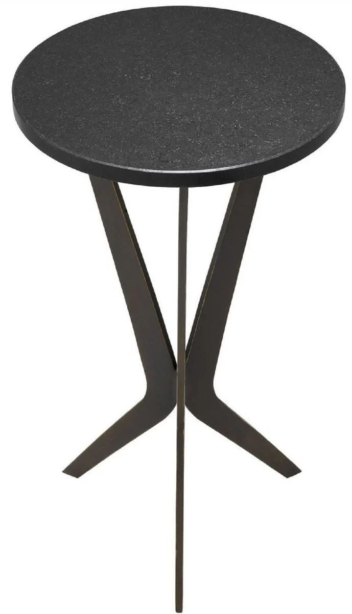 Luxury side table black / bronze Ø 30.5 x H. 52 cm - Round table with granite top and metal legs - Living room furniture - Luxury furniture