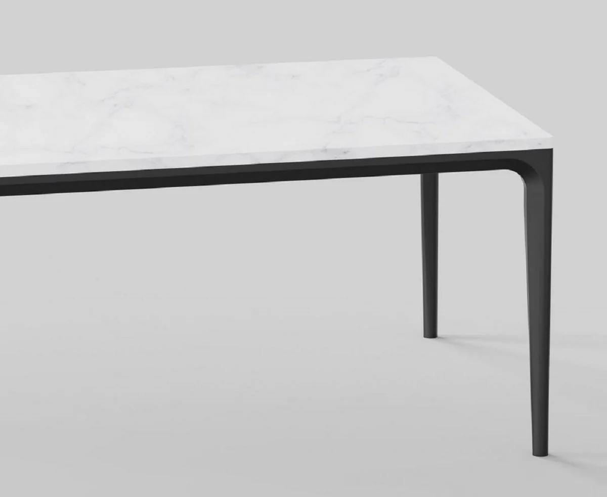 Luxury dining table with artificial marble table top white / matt black 240 cm