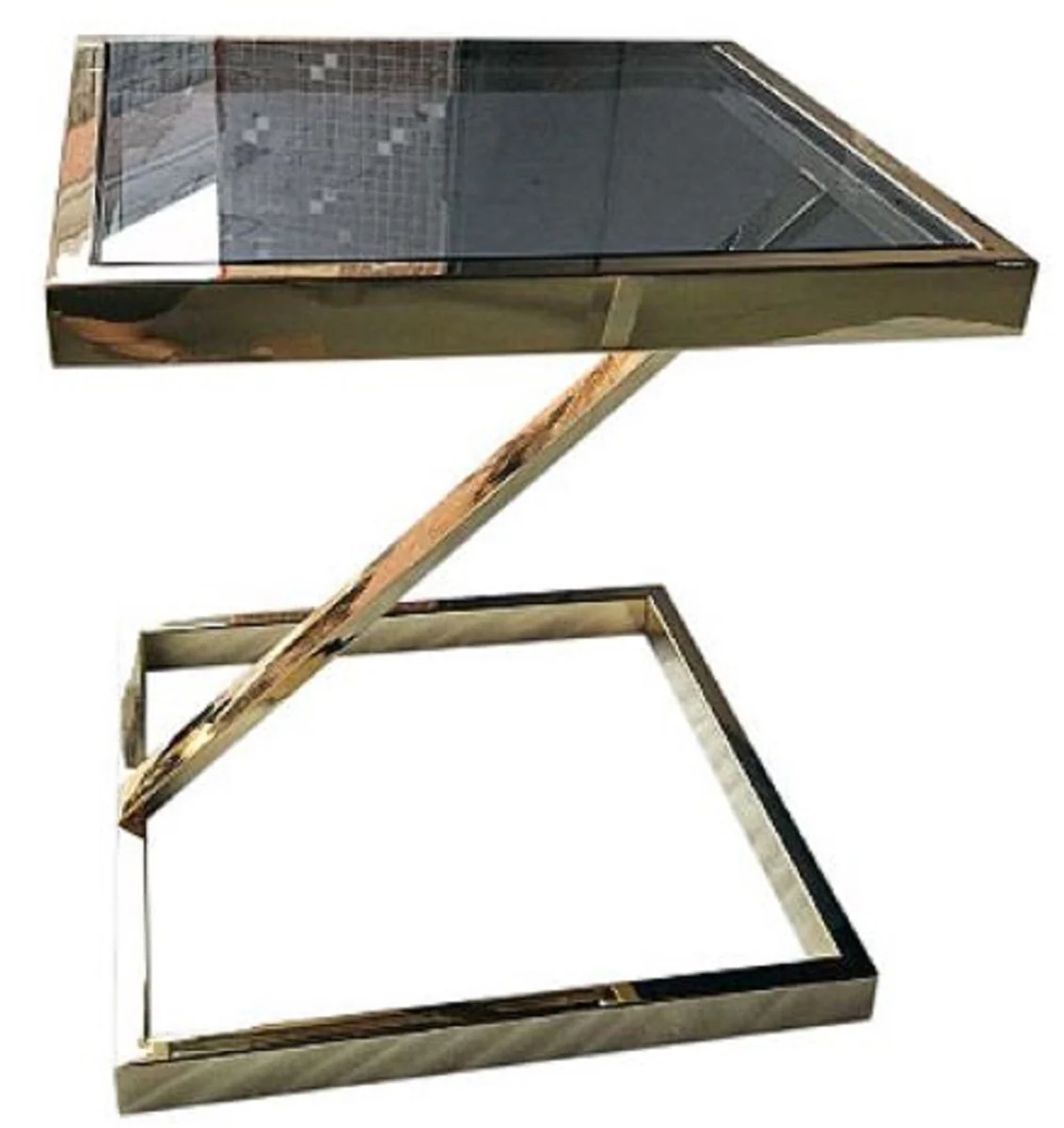 Luxury side table gold / black 45 x 45 x H. 50 cm - stainless steel table with tinted glass top