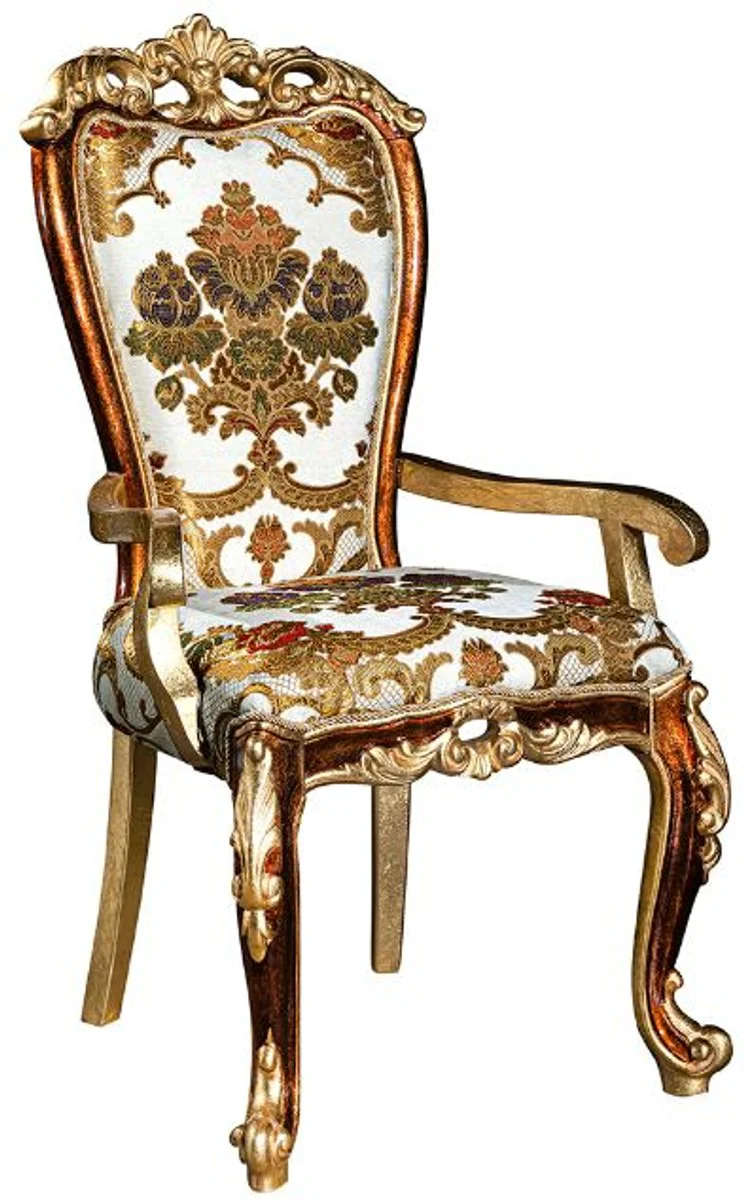 Luxury baroque dining room chair set with armrests and elegant pattern 57 x 54 x H. 115 cm - Elegant kitchen chairs set of 6 in baroque style - Baroque dining room furniture