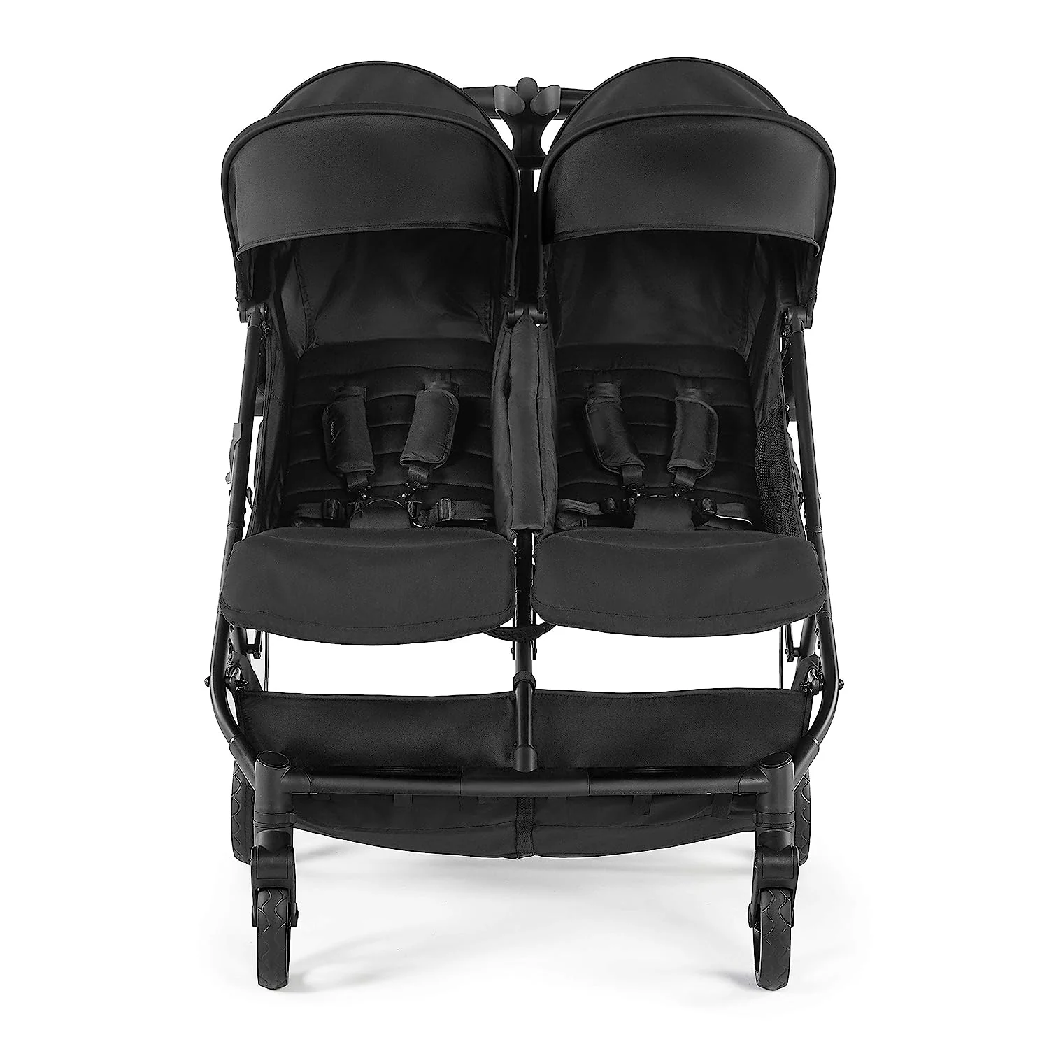 Doppelkinderwagen, Schwarz – Autositz-kompatibler Kinderwagen – Leichter Kinderwagen mit praktischer Einhandfaltung, verstellbaren Sitzen, zwei extragroßen Verdecken und elternfreundlichen Funktionen