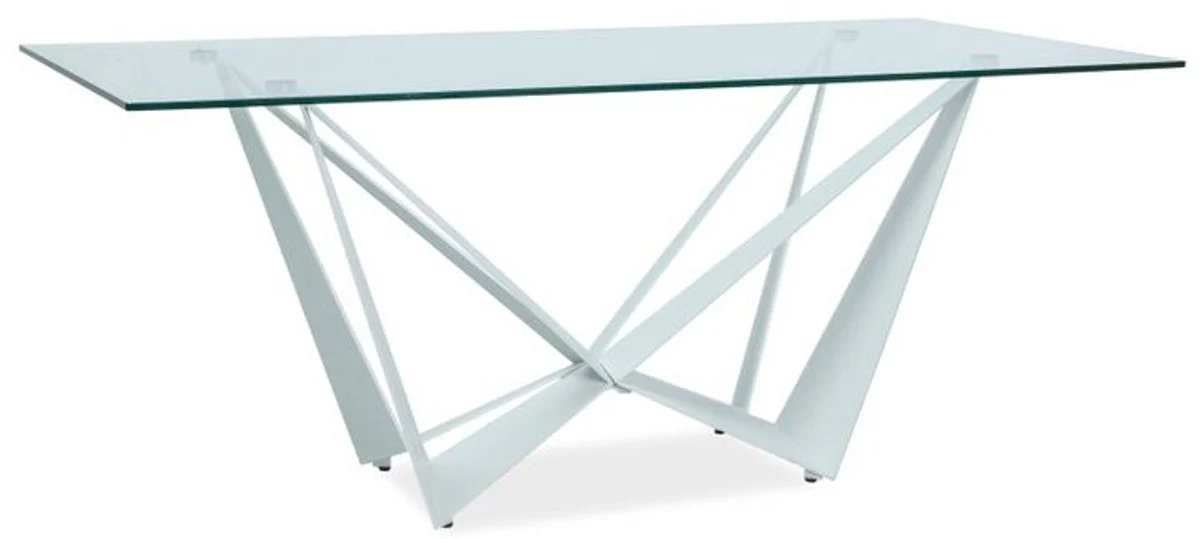 Designer dining table with tempered glass top white 180 x 90 x H. 76 cm - Luxury dining room furniture